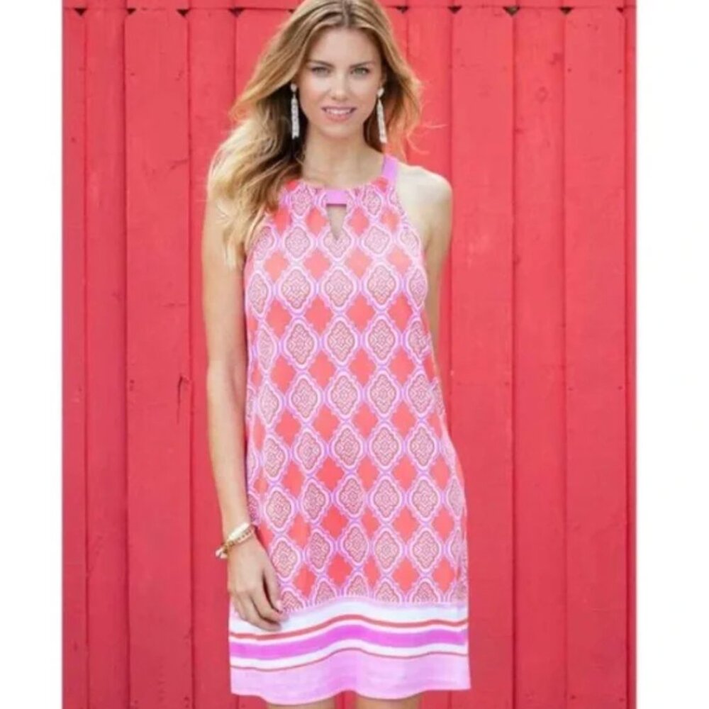 Cabana Life Sleeveless Shift Dress Pink Coral Geo Size Small